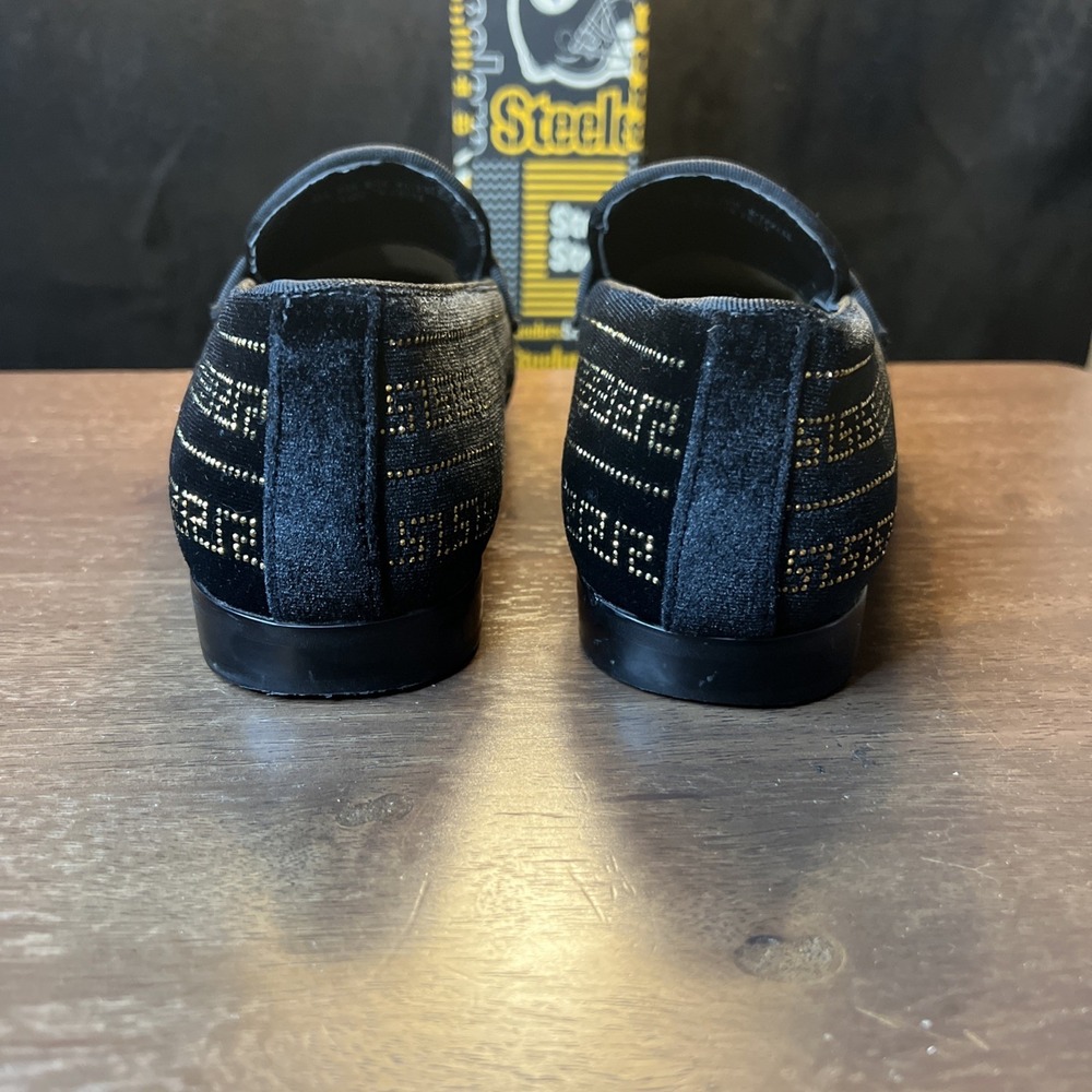 AM Exclusive Vincent Black And Gold Greek Key Venetian Loafer Size 9.5 - Picture 3 of 7